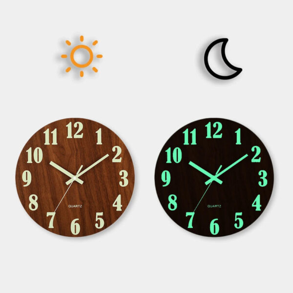 Orologio da Parete Design in Legno da 12 Pollici con Luce Notturna Silenziosa | Stile Nordico per Decorazione Moderna