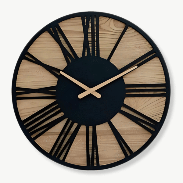 Orologio da Parete in Legno & Cifre Romane Nere