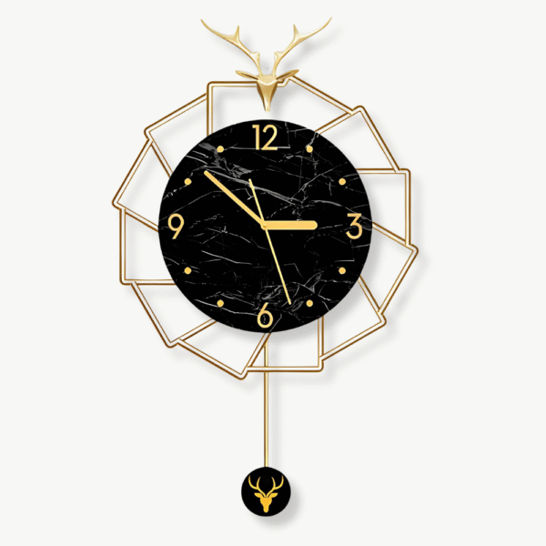 Orologio da Parete Lusso Cervo Dorato e Marmo Nero
