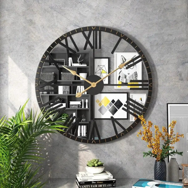 Orologio da Parete Specchio Nero e Oro 2