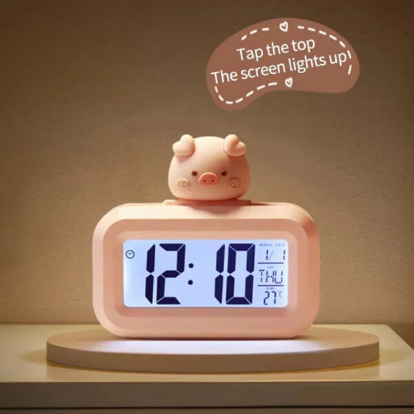 Orologio Digitale da Parete LED con Luce Notturna Soffusa | Design Adorabile a Forma di Maialino per un'Atmosfera Calda
